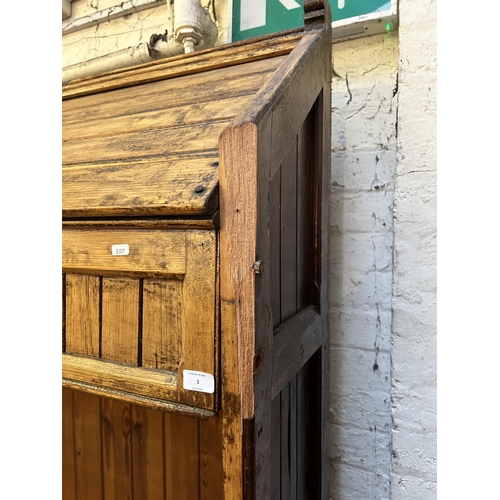 19 - A 19th century ecclesiastical pitch pine freestanding bookcase - approx. 208cm high x 137cm wide x 3... 