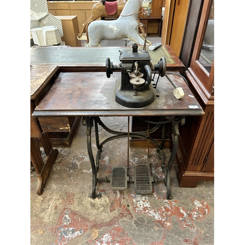 69 - An early 20th century Allbook & Hashfield Ltd. leather/fur treadle sewing machine