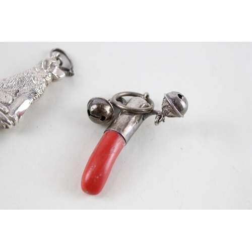 2134 - Two hallmarked .925 sterling silver baby rattles - approx. gross weight 26g