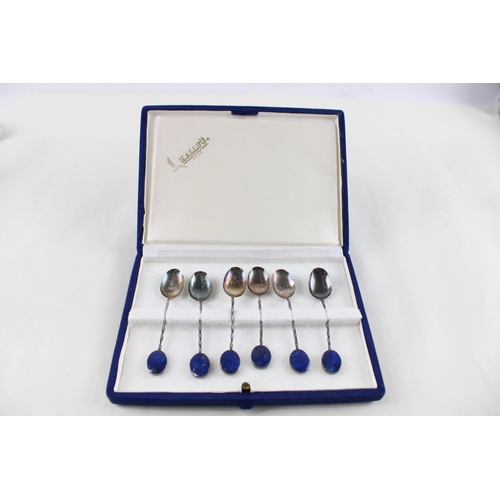 2137 - A boxed set of six stamped .950 silver lapis lazuli teaspoons - approx. gross weight 35g and 9.5cm l... 