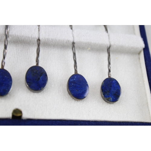 2137 - A boxed set of six stamped .950 silver lapis lazuli teaspoons - approx. gross weight 35g and 9.5cm l... 