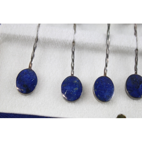 2137 - A boxed set of six stamped .950 silver lapis lazuli teaspoons - approx. gross weight 35g and 9.5cm l... 