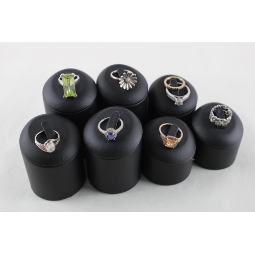 2025 - Eight silver gemstone set dress rings - approx. gross weight 34g