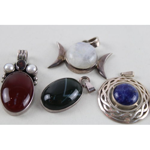 2030 - Six silver mounted gemstone pendants - approx. gross weight 55g