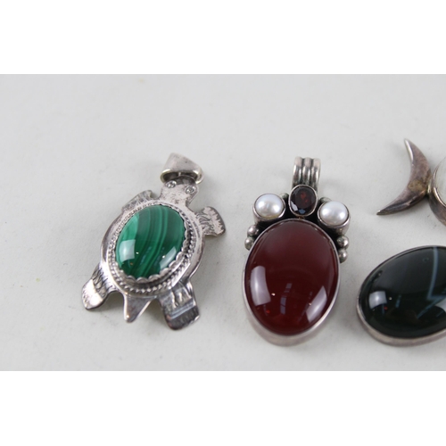 2030 - Six silver mounted gemstone pendants - approx. gross weight 55g