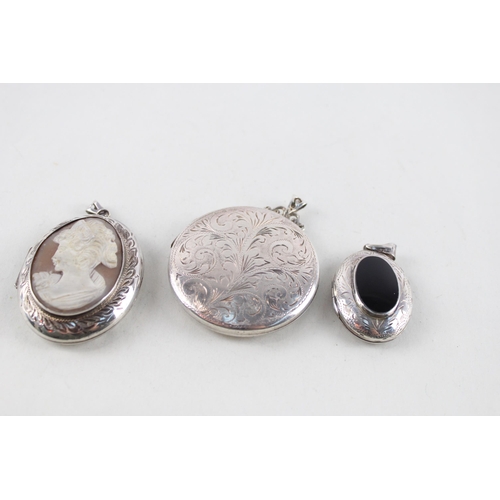 2049 - Three silver lockets - approx. gross weight 60g