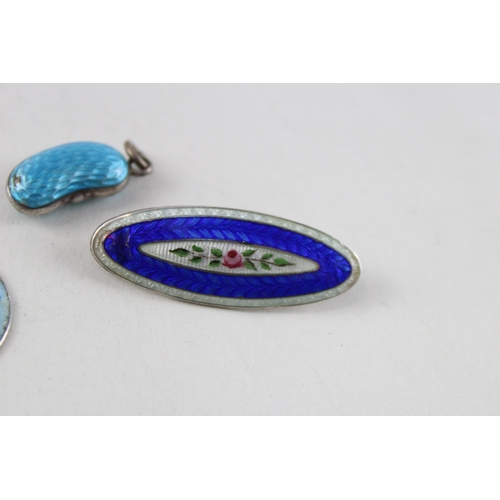 2051 - Four pieces of antique silver and enamel jewellery to include Charles Horner pendant - approx. gross... 