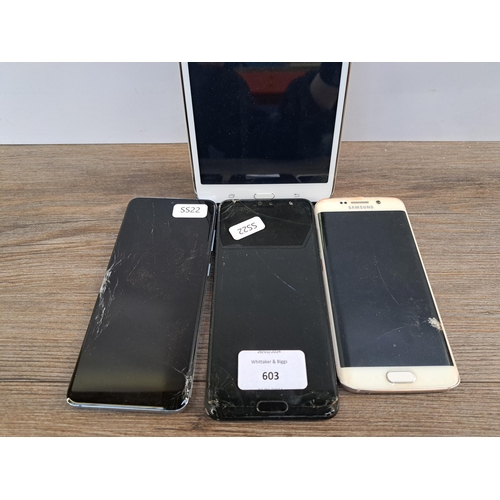 603 - Four Android items, two Samsung smartphones, one Huawei smartphone and one Samsung tablet