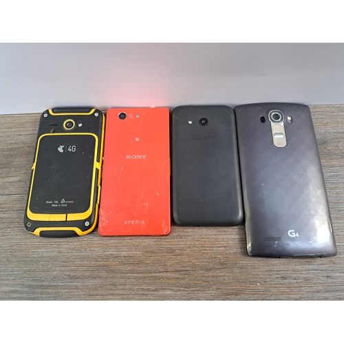 606 - Four smartphones, one Sony Xperia, one LG G4, one T 4G and one Alcatel