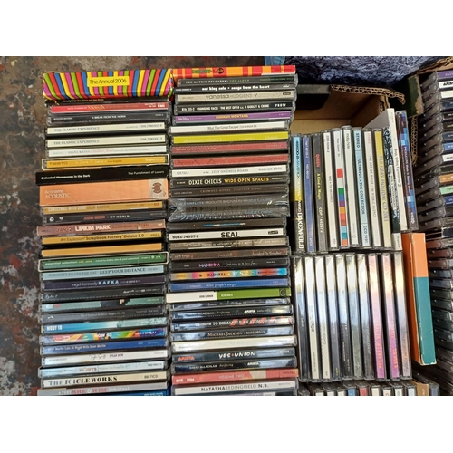 626 - Two boxes and a bag containing a collection of CDs - see images for titles