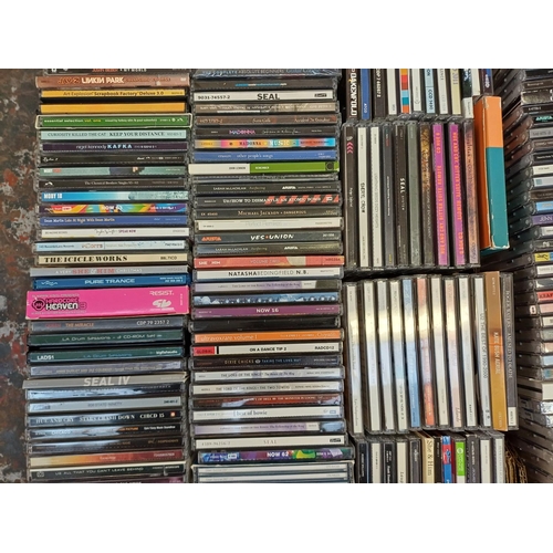 626 - Two boxes and a bag containing a collection of CDs - see images for titles