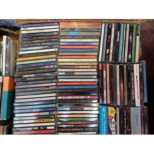 626 - Two boxes and a bag containing a collection of CDs - see images for titles