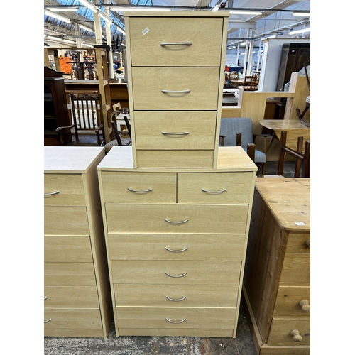 100 - A modern beech effect chest of drawers and bedside chest of drawers