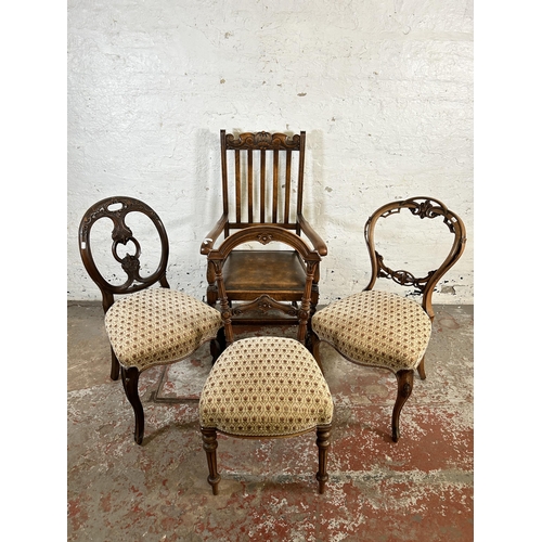 134 - Four 19th century and later carved wooden occasional chairs