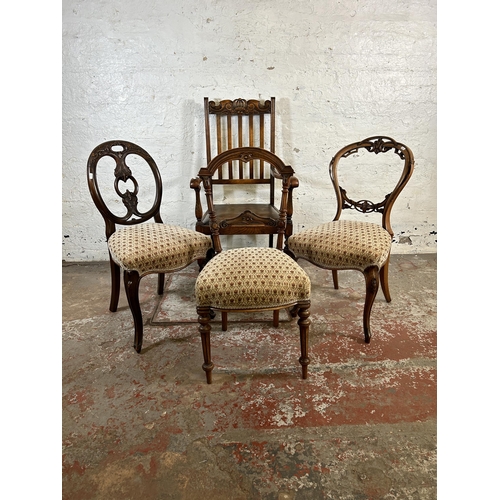 134 - Four 19th century and later carved wooden occasional chairs