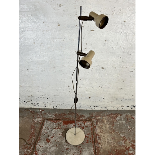 140 - A mid 20th century metal two light standard lamp - approx. 148cm high