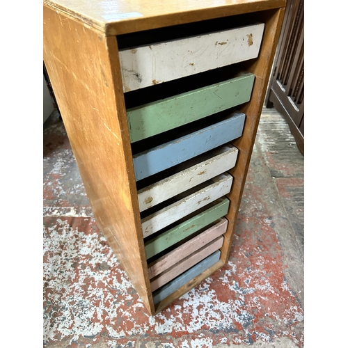 141 - A mid 20th century painted beech and plywood index filing cabinet - approx. 68cm high x 27cm wide x ... 