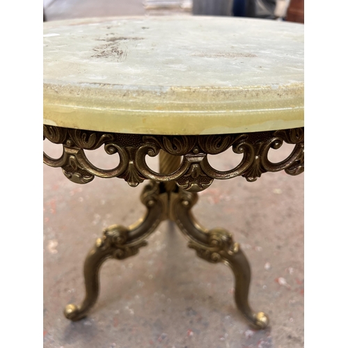 180 - A French style gilt metal and onyx circular tripod pedestal side table - approx. 46cm high x 44cm di... 