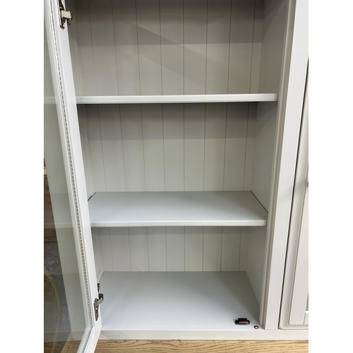 183 - A modern oak and grey painted display cabinet - approx. 197cm high x 131cm wide x 47cm deep