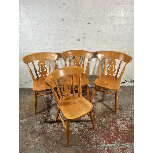 20A - Four Victorian style beech farmhouse dining chairs