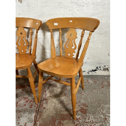 20A - Four Victorian style beech farmhouse dining chairs