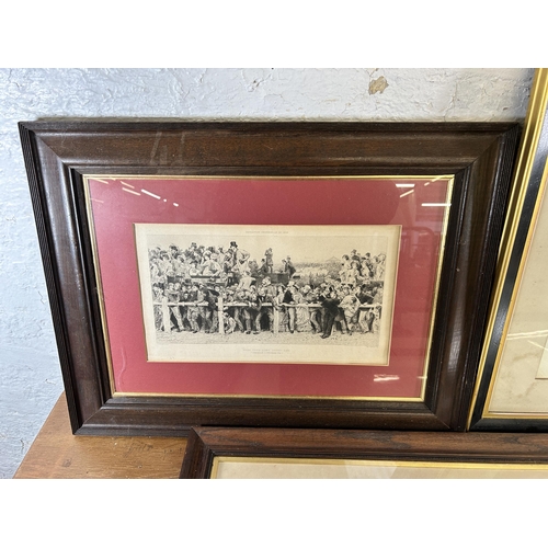 237 - Five framed engravings to include Here They Come Derby Day, To Be or Not To Be etc.