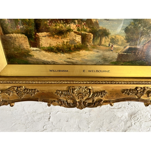 240 - A late 19th/early 20th century gilt framed oil painting by E. Welbourne - approx. 31cm high x 42cm w... 