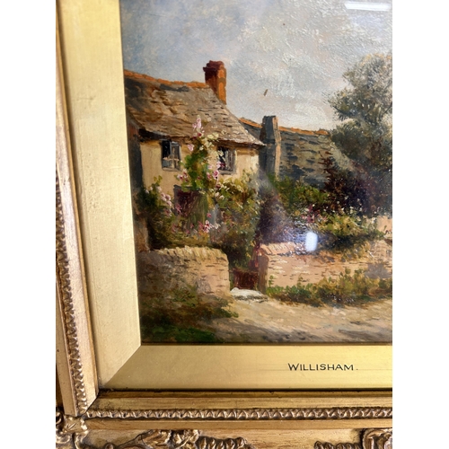 240 - A late 19th/early 20th century gilt framed oil painting by E. Welbourne - approx. 31cm high x 42cm w... 