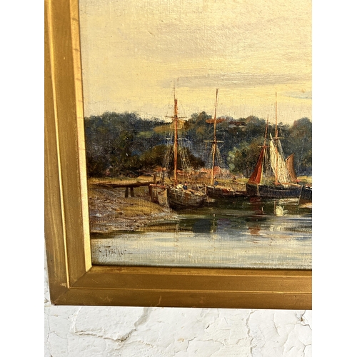 242 - A late 19th/early 20th century gilt framed C. Fischer oil on board - approx. 30.5cm high x 51cm wide