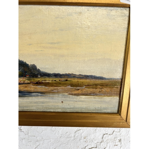 242 - A late 19th/early 20th century gilt framed C. Fischer oil on board - approx. 30.5cm high x 51cm wide