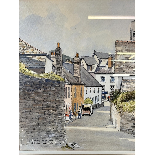 249 - A framed Brian Barlow Stoke Fleming, Devon ink and watercolour - approx. 51cm high x 66cm wide