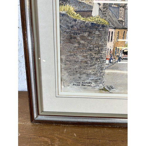 249 - A framed Brian Barlow Stoke Fleming, Devon ink and watercolour - approx. 51cm high x 66cm wide