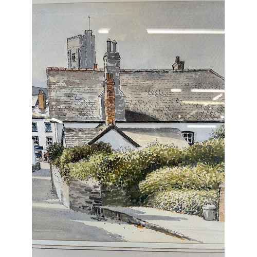 249 - A framed Brian Barlow Stoke Fleming, Devon ink and watercolour - approx. 51cm high x 66cm wide