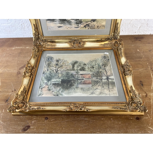 252 - Two 20th century gilt framed watercolours, one signed K. Gordon - approx. 52cm high x 62cm wide