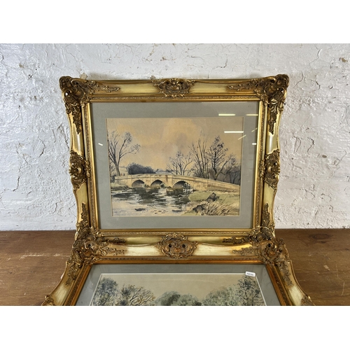 252 - Two 20th century gilt framed watercolours, one signed K. Gordon - approx. 52cm high x 62cm wide