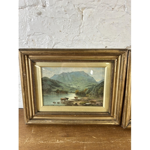 258 - Two late 19th/early 20th century gilt framed oil paintings, one signed J. W. Cowgill - approx. 27cm ... 