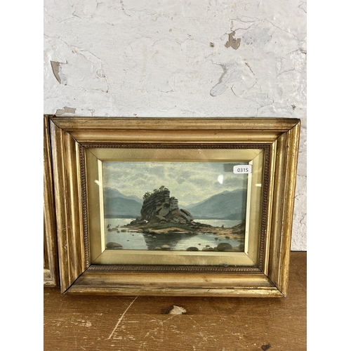 258 - Two late 19th/early 20th century gilt framed oil paintings, one signed J. W. Cowgill - approx. 27cm ... 