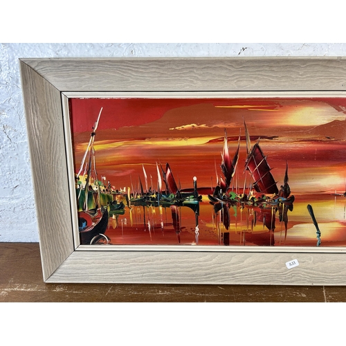 259 - A 20th century framed Oriental oil on board, signed G. R. Deakin - approx. 42cm high x 92cm wide