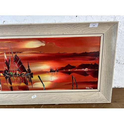 259 - A 20th century framed Oriental oil on board, signed G. R. Deakin - approx. 42cm high x 92cm wide