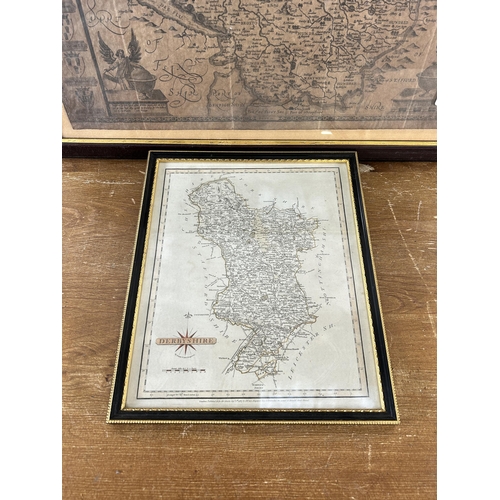 261 - Two framed map prints, one Chester and one Derbyshire