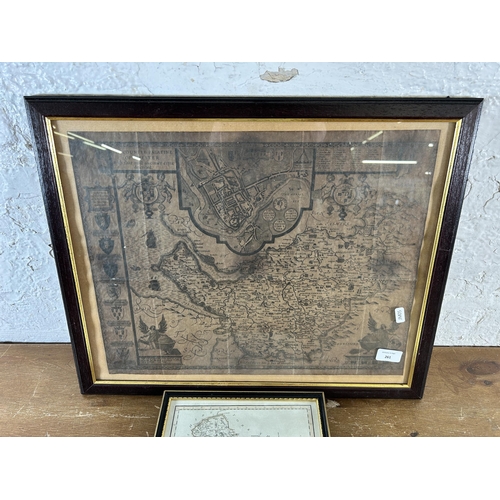 261 - Two framed map prints, one Chester and one Derbyshire