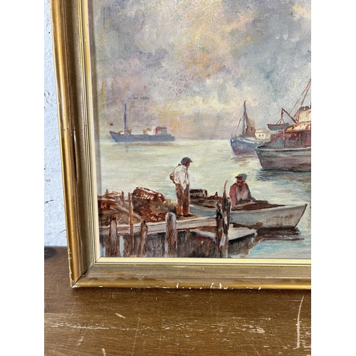 266 - A mid 20th century gilt framed oil on board of a seascape, singed lower right and dated 1972 - appro... 