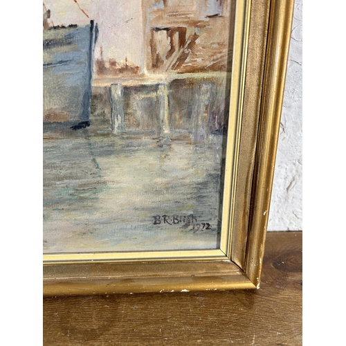 266 - A mid 20th century gilt framed oil on board of a seascape, singed lower right and dated 1972 - appro... 