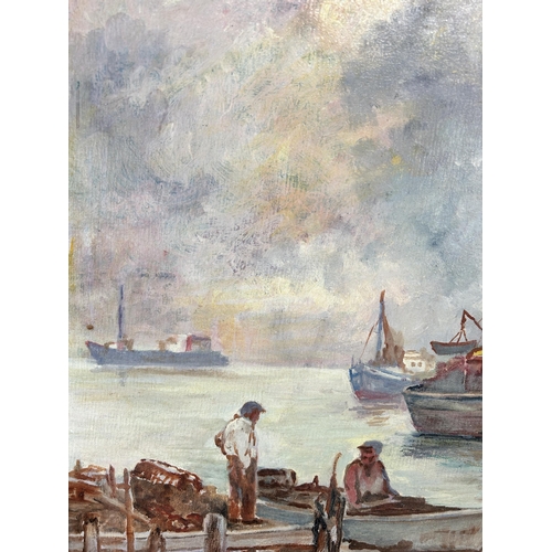 266 - A mid 20th century gilt framed oil on board of a seascape, singed lower right and dated 1972 - appro... 