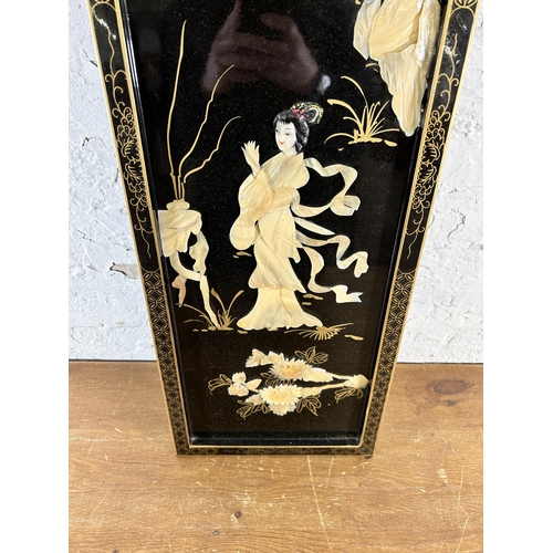 268 - A Chinese black lacquered and mother of pearl decorated wall plaque - approx. 91cm high x 30cm wide