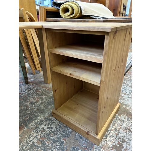 27 - A modern pine L shaped office desk - approx. 72cm high x 165cm wide x 100cm deep