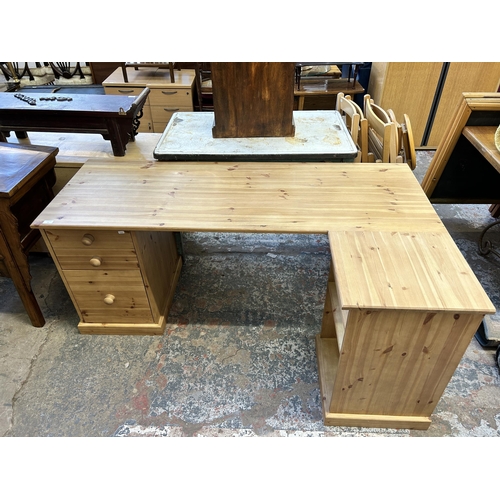 27 - A modern pine L shaped office desk - approx. 72cm high x 165cm wide x 100cm deep