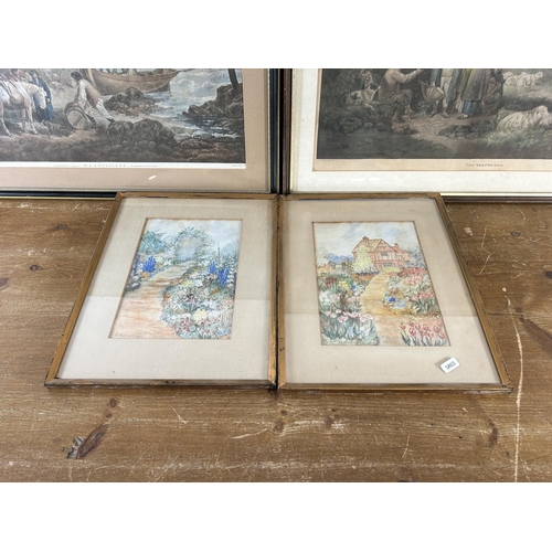 272 - Four framed pictures, two 1934 L.Hayman watercolours, one no.2 Smugglers engraving and one The Sheph... 