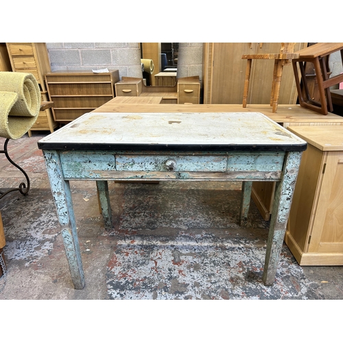 47 - A Victorian painted pine rectangular farmhouse kitchen table with later added enamel top - approx. 7... 