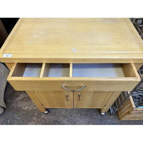 52 - A modern beech kitchen trolley island - approx. 86cm high x 70cm wide x 49cm deep